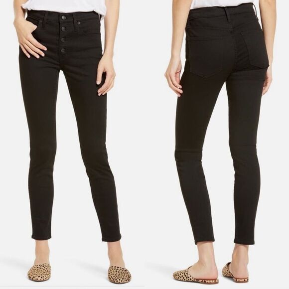 Madewell black skinny jeans mid rise exposed‎ button fly women’s size 28 - Picture 1 of 9